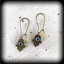 Load image into Gallery viewer, Hamsa earrings, Hand of Fatima earrings,  Evil eye earrings, Hand of Miriam, Hamsa hand, For pierced ears, Plug earrings, Tunnel earrings