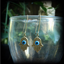 Load image into Gallery viewer, Hamsa earrings, Hand of Fatima earrings,  Evil eye earrings, Hand of Miriam, Hamsa hand, For pierced ears, Plug earrings, Tunnel earrings