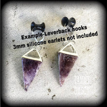 Load image into Gallery viewer, Amethyst earrings, Quartz earrings, Purple earrings, Amethyst jewelry, Plug earrings, Tunnel earrings, Dangle Earrings, Boho earrings
