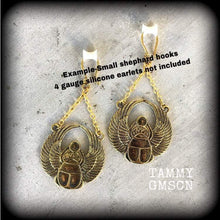 Load image into Gallery viewer, Scarab beetle, Ear hangers, Egyptian weights, Tunnel dangles, Plug dangles, Plug weights, Hanging gauges, Earrings for stretched lobes