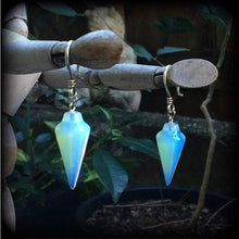 Load image into Gallery viewer, Opalite earrings, Moonstone earrings, Pendulum earrings, Wicca earrings, Gemstone earrings, Tunnel earrings, Crystal, For pierced ears