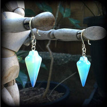 Load image into Gallery viewer, Opalite earrings, Moonstone earrings, Pendulum earrings, Wicca earrings, Gemstone earrings, Tunnel earrings, Crystal, For pierced ears