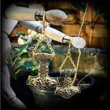 Load image into Gallery viewer, Thors Hammer earrings Rune earrings Viking jewelry Plug earrings Norse earrings Tanngrisnir 3mm Tunnel earrings Asgard Mjolnir Valhalla 8g