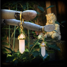 Load image into Gallery viewer, Rose quartz earrings 3mm weights 8 gauge Gemstone plugs Plug earrings Tunnel earrings Hanging gauges Ear hangers Plug gauges Plug dangles 2g