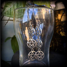 Load image into Gallery viewer, Pentagram earrings Triple pentagram Triple goddess earrings Wicca Witchy Pentacle Tunnel earrings Plug earrings Gauged earrings Kidney hooks