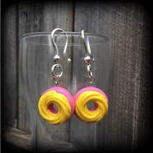 Load image into Gallery viewer, Free shipping Junk food earrings Donut earrings Kitsch earrings Candy earrings Cake earrings Plug earrings Tunnel earrings Tunnel dangles