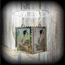 Load image into Gallery viewer, Geisha earrings, Japanese earrings, Kawaii earrings, Oshiroi earrings, Maiko, Geigi, Tunnel dangles, Plug earrings, For pierced ears