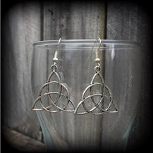 Load image into Gallery viewer, Charmed earrings, Triquetra earrings, Trinity Knot earrings, Pagan earrings, Celtic earrings, Irish earrings, Plug earrings, Tunnel earrings