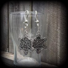 Load image into Gallery viewer, Metatrons cube earrings, Sacred Geometry, Geometric earrings, Hexagon earrings, Chakra jewelry, Platonic solids, Large earrings, Heavy 0g