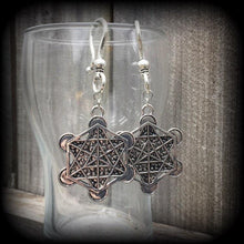 Load image into Gallery viewer, Metatrons cube earrings, Sacred Geometry, Geometric earrings, Hexagon earrings, Chakra jewelry, Platonic solids, Large earrings, Heavy 0g