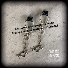 Load image into Gallery viewer, Serotonin earrings Molecule earrings Science earrings Chemical earrings Science jewelry Nerd gifts 3mm tunnel earrings 4mm 6mm plug dangles