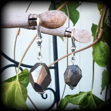 Load image into Gallery viewer, 2 gauge hematite earrings Ear weights Gemstone earrings 0 gauge ear hangers 6mm tunnel dangles 8mm plug earrings 10mm ear weights Gauges