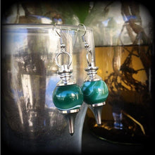 Load image into Gallery viewer, Gemstone earrings Green agate earrings Crystal earrings Chakra earrings Plug earrings Dangle earrings 8 gauge tunnel earrings Tunnel dangles