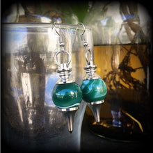 Load image into Gallery viewer, Gemstone earrings Green agate earrings Crystal earrings Chakra earrings Plug earrings Dangle earrings 8 gauge tunnel earrings Tunnel dangles