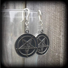 Load image into Gallery viewer, Baphomet earrings, Sigil of Lucifer earrings, Church of Satan, Tunnel earrings, Plug earrings, Gothic jewelry, Occult Esoteric jewelry