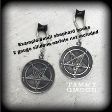 Load image into Gallery viewer, Baphomet earrings, Sigil of Lucifer earrings, Church of Satan, Tunnel earrings, Plug earrings, Gothic jewelry, Occult Esoteric jewelry