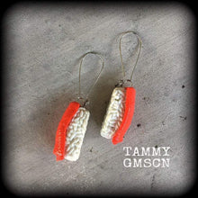 Load image into Gallery viewer, Sushi earrings, Niguiri Maguro, Salmon sashimi, Japanese earrings, Food earrings, Fish earrings for pierced ears or stretched lobes, Gauges