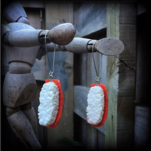 Load image into Gallery viewer, Sushi earrings, Niguiri Maguro, Salmon sashimi, Japanese earrings, Food earrings, Fish earrings for pierced ears or stretched lobes, Gauges