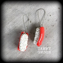 Load image into Gallery viewer, Sushi earrings, Niguiri Maguro, Salmon sashimi, Japanese earrings, Food earrings, Fish earrings for pierced ears or stretched lobes, Gauges