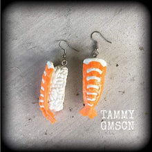 Load image into Gallery viewer, Sushi earrings, Fish earrings, Japanese earrings, Food jewelry, Niguiri Maguro, Sashimi, Yum Cha, Tunnel earrings, Plug earrings, 6g 4g 8g