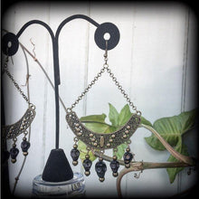 Load image into Gallery viewer, Voodoo earrings Skull earrings Large bronze earrings Tribal earrings Ornate earrings Ogoun jewelry Tunnel earrings Plug earrings Loa jewelry