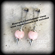 Load image into Gallery viewer, 2 gauge, 0 gauge, 00 gauge, Rose Quartz, Plug dangles, Ear hangers, Ear weights, Tunnel dangles, Crystal weights, Hanging gauges, Tapers 6mm