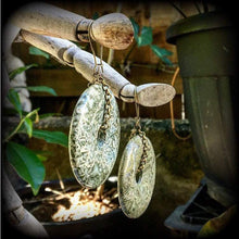 Load image into Gallery viewer, 8 gauge ear weights for stretching 3mm ear hangers Jasper earrings Green jasper jewelry Stone weights Plug earrings Hanging gauges Tunnels