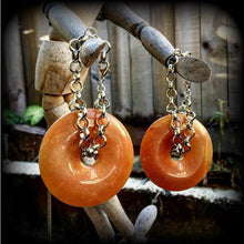 Load image into Gallery viewer, 00 gauge ear weights for stretching 10mm ear hangers Indian agate earrings Stone weights Plug earrings Hanging gauges Tunnel earrings 8mm 2g