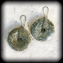 Load image into Gallery viewer, 8 gauge ear weights for stretching 3mm ear hangers Jasper earrings Green jasper jewelry Stone weights Plug earrings Hanging gauges Tunnels