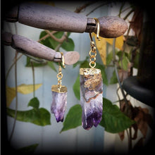 Load image into Gallery viewer, Amethyst Earrings Gemstone Earrings Quartz Earrings Crystal Rock Organic Dangle earrings Gauge earrings Plug earrings Tunnel dangles 2g 4g