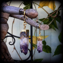 Load image into Gallery viewer, Amethyst Earrings Gemstone Earrings Quartz Earrings Crystal Rock Organic Dangle earrings Gauge earrings Plug earrings Tunnel dangles 2g 4g