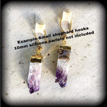 Load image into Gallery viewer, Amethyst Earrings Gemstone Earrings Quartz Earrings Crystal Rock Organic Dangle earrings Gauge earrings Plug earrings Tunnel dangles 2g 4g