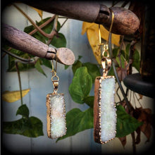 Load image into Gallery viewer, Druzy earrings Druzy jewelry Crystal earrings Dangle earrings Rectangle earrings Tunnel earrings Plug earrings Kidney hooks Gauges 2mm 3mm