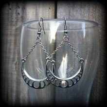 Load image into Gallery viewer, Moon phases Moon earrings Waxing moon earrings Pagan jewelry New moon Waxing moon Tunnel dangles Gauged earrings Plug earrings 8 gauge 6g 4g