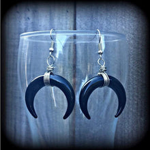Load image into Gallery viewer, Artemis earrings Double Horn earrings Boho earrings Dangle earrings Goddess earrings Moon earrings Gauged earrings For pierced ears Plugs