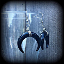 Load image into Gallery viewer, Artemis earrings Double Horn earrings Boho earrings Dangle earrings Goddess earrings Moon earrings Gauged earrings For pierced ears Plugs