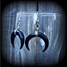 Load image into Gallery viewer, Artemis earrings Double Horn earrings Boho earrings Dangle earrings Goddess earrings Moon earrings Gauged earrings For pierced ears Plugs