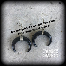 Load image into Gallery viewer, Artemis earrings Double Horn earrings Boho earrings Dangle earrings Goddess earrings Moon earrings Gauged earrings For pierced ears Plugs