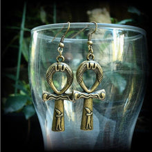 Load image into Gallery viewer, Ankh earrings Egyptian Ankh earrings Egyptian earrings Egyptian Cross earrings Isis 3mm Gauged earrings for pierced ears or stretched lobes