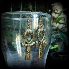 Load image into Gallery viewer, Ankh earrings Egyptian Ankh earrings Egyptian earrings Egyptian Cross earrings Isis 3mm Gauged earrings for pierced ears or stretched lobes