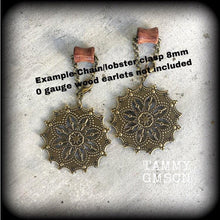 Load image into Gallery viewer, 2 gauge weights 6mm mandala ear weights 4 gauge 5mm Bronze ear hangers 8 gauge plug dangles 0 gauge Gauged earrings Tunnel dangles Gauges 6g