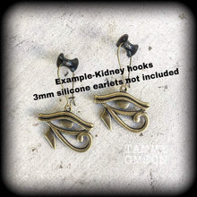 Load image into Gallery viewer, Eye of Horus ear hangers Egyptian Evil eye Esoteric Eye of Ra Gauged earrings Occult Esoteric Tunnel dangles Plug dangles Hanging gauges