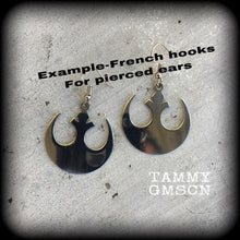 Load image into Gallery viewer, Star Wars earrings Rebel Alliance Sci Fi earrings Imperial Empire Geek earrings Gamer jewelry Plug earrings Nerd jewelry Tunnel earrings 2g