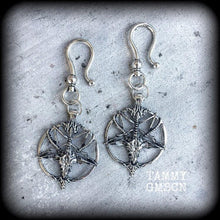 Load image into Gallery viewer, 2 gauge ear weights 6mm gauged earrings Baphomet Pentagram ear 0 gauge hangers Gauged earrings Plug dangles Tunnel dangles Hanging gauges