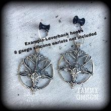 Load image into Gallery viewer, 2 gauge ear weights 6mm gauged earrings Baphomet Pentagram ear 0 gauge hangers Gauged earrings Plug dangles Tunnel dangles Hanging gauges