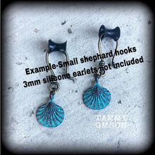 Load image into Gallery viewer, Shell earrings Patina jewelry Nautical jewelry Mermaid earrings Lovecraft 3mm Tunnel dangles 8 gauge Tunnel earrings Plug earrings Gauges 2g