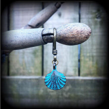Load image into Gallery viewer, Shell earrings Patina jewelry Nautical jewelry Mermaid earrings Lovecraft 3mm Tunnel dangles 8 gauge Tunnel earrings Plug earrings Gauges 2g