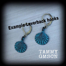 Load image into Gallery viewer, Shell earrings Patina jewelry Nautical jewelry Mermaid earrings Lovecraft 3mm Tunnel dangles 8 gauge Tunnel earrings Plug earrings Gauges 2g