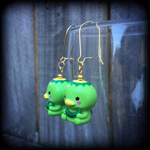 Load image into Gallery viewer, Japanese demon earrings Kappa earrings Turtle earrings Japanese earrings 3mm plug earrings 4mm tunnel earrings 6mm tunnel dangles 8mm gauges