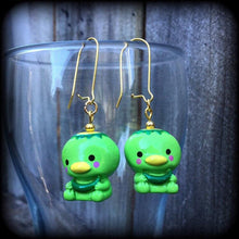 Load image into Gallery viewer, Japanese demon earrings Kappa earrings Turtle earrings Japanese earrings 3mm plug earrings 4mm tunnel earrings 6mm tunnel dangles 8mm gauges